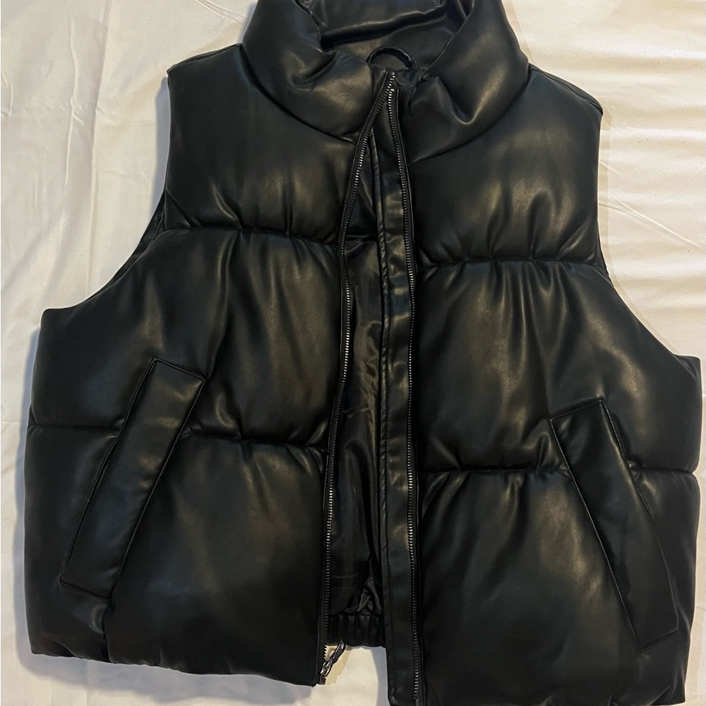 Banana Republic Black Puffer Vest with High Collar